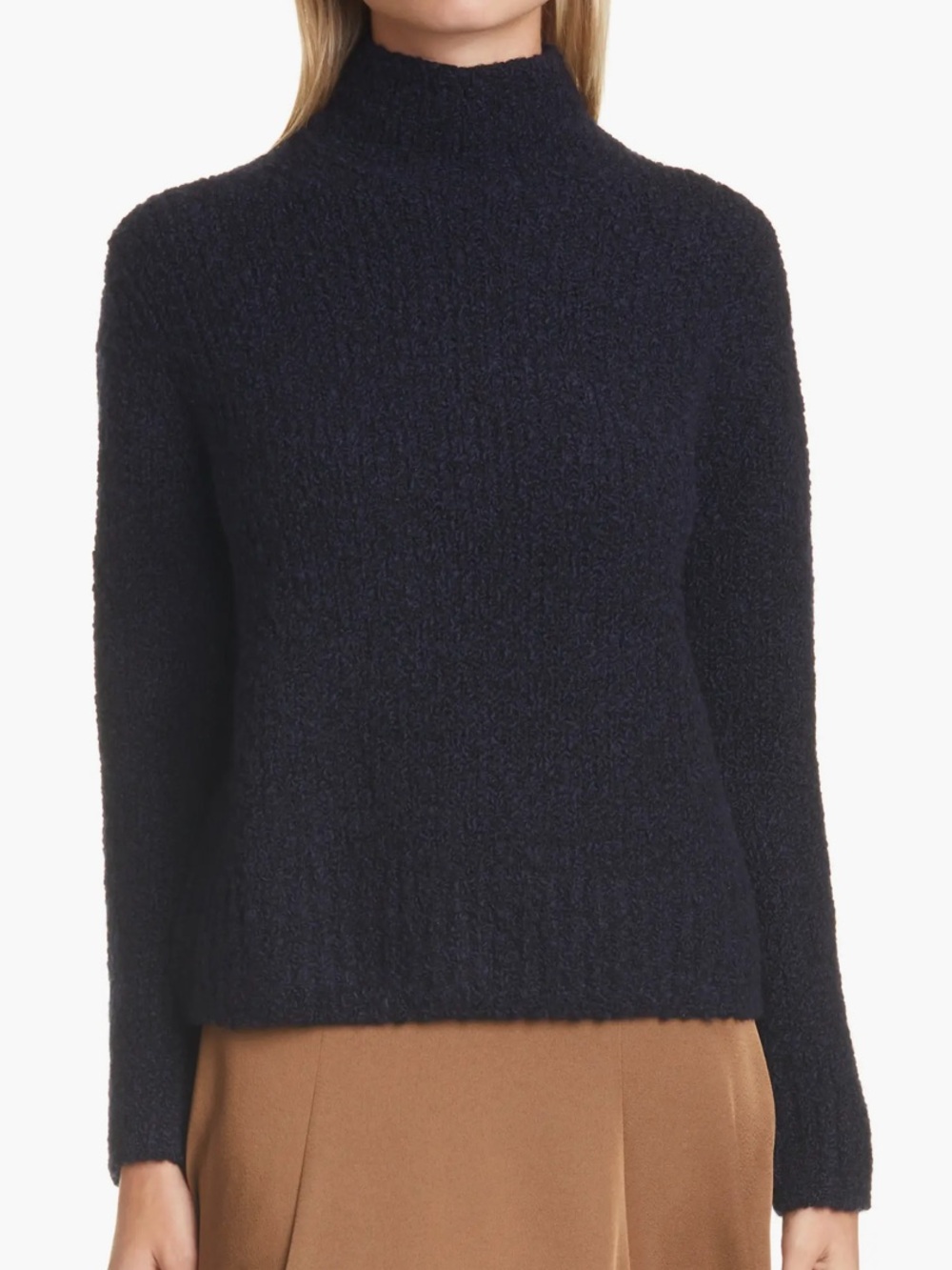 Vince Navy Funnel Neck Bouclé Sweater